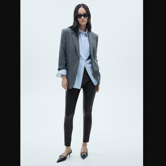 MANGO Faux Leather Black Leggings W/ Elastic Waistband & Side Zip Closure Sz M - Picture 1 of 8